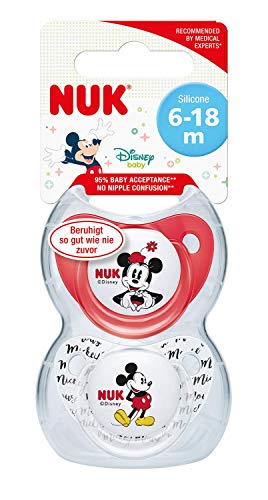 NUK Trendline chupetes | 6-18 meses | Chupetes de silicona sin BPA | Disney Minnie Mouse (rojo) | 2 unidades