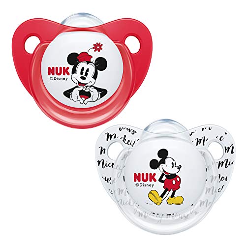 NUK Trendline chupetes | 6-18 meses | Chupetes de silicona sin BPA | Disney Minnie Mouse (rojo) | 2 unidades