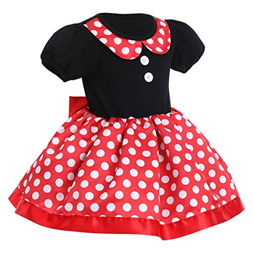 OBEEII Minnie Vestido de Lunares con Lazo para Bebita Niña, Falda de Tul con Cuello Redondo Manga Corta, Mini Mouse Ears Diadema para Niñas Princesa Bowknot Tutu Fiesta de Cumpleaños 18-24 Meses