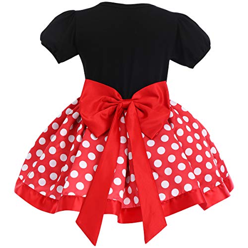 OBEEII Minnie Vestido de Lunares con Lazo para Bebita Niña, Falda de Tul con Cuello Redondo Manga Corta, Mini Mouse Ears Diadema para Niñas Princesa Bowknot Tutu Fiesta de Cumpleaños 18-24 Meses