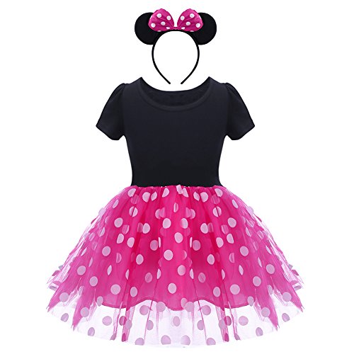 OBEEII Muñecos Abitini Polka Dots para niñas Vestido Princesa para Navidad Halloween Carnaval, fiesta ceremonia Año Nuevo 1-6 años, 002 Rosa, 12- 18 Meses