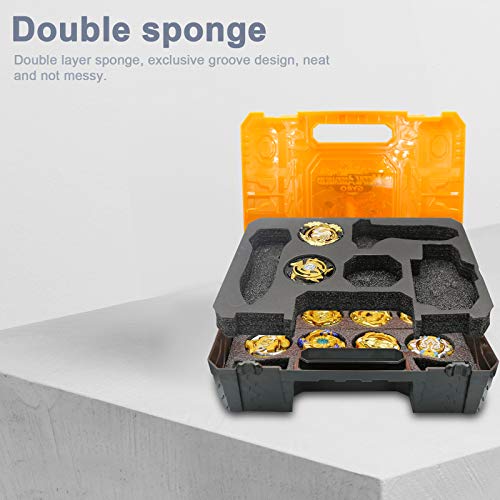 OBEST Peonzas Juguetes Conjunto, 10 PCS Gyro Spinner Tops Estuche Set con 2 Burst Turbo Lanzadors, con Caja Portátil, Regalo Mejor para los Niños (Naranja)