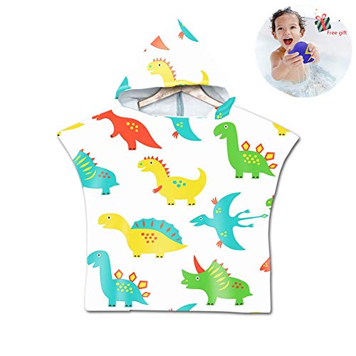 Odot Poncho Toalla de baño en la Playa con Capucha, niños Albornoz Playa Algodón Secado rápido Robe Natación Surf portátil baño Bolsa Almacenamiento (60x80cm,Dinosaurio Grande)