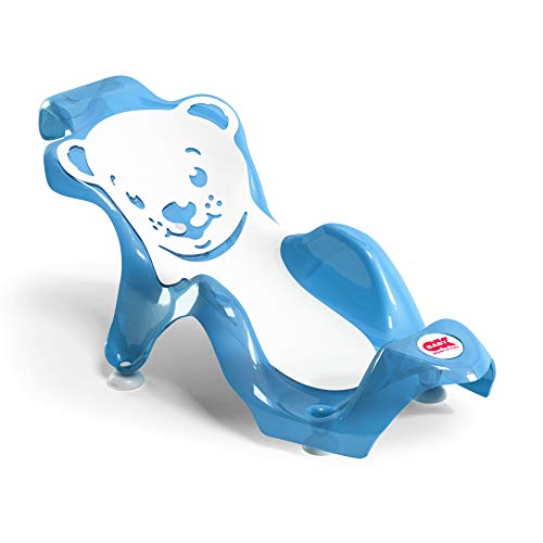 OKBABY Buddy - Hamaca de Baño Ergonómica con Asiento de Goma Antideslizante para el Baño del Bebé - para Bebés de 0 a 8 Meses (8 Kg), Azul