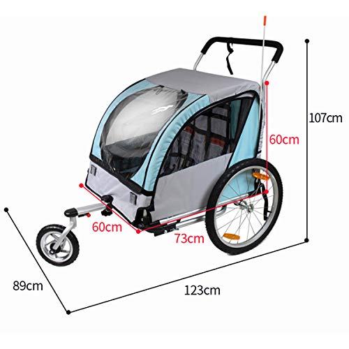 OLMME Remolque de Bicicleta para Niños Remolque de 2 Asientos Cochecito Aleación de Aluminio Rueda Universal Remolque de Transporte Senderismo/Carga de Viaje 40 Kg (para Niños de 1 a 6 Años)