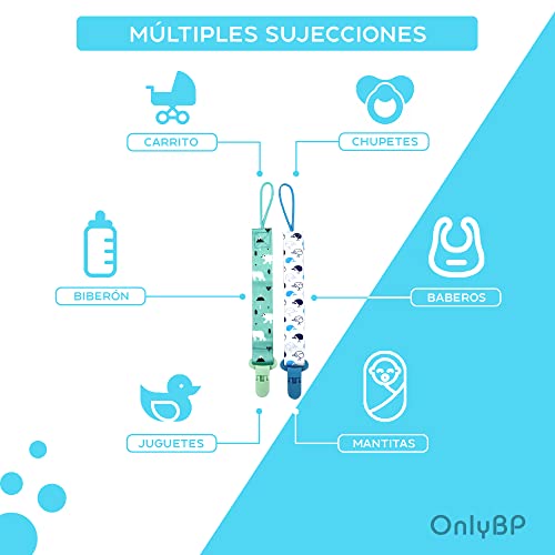 OnlyBP - Set 6 Chupetero de clip para Bebé, Cadena de Chupetes para niños y niñas, Protege a tu bebe, Multicolor