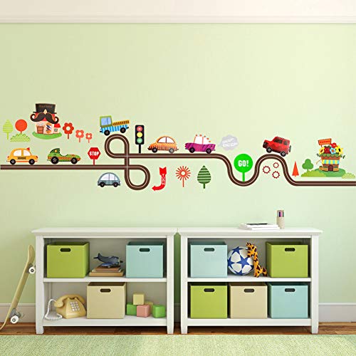 OOTSR Pegatinas de Pared Pista de Coche Vinilos Decorativos Carro Semáforo Adhesivos Pared Habitación Infantiles Niños Bebés Dormitorio Cuarto de Jugar