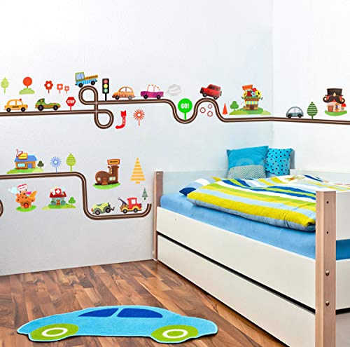 OOTSR Pegatinas de Pared Pista de Coche Vinilos Decorativos Carro Semáforo Adhesivos Pared Habitación Infantiles Niños Bebés Dormitorio Cuarto de Jugar