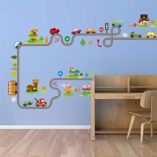 OOTSR Pegatinas de Pared Pista de Coche Vinilos Decorativos Carro Semáforo Adhesivos Pared Habitación Infantiles Niños Bebés Dormitorio Cuarto de Jugar