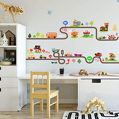 OOTSR Pegatinas de Pared Pista de Coche Vinilos Decorativos Carro Semáforo Adhesivos Pared Habitación Infantiles Niños Bebés Dormitorio Cuarto de Jugar