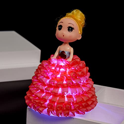 OOWOKS Luces llevadas de la Noche de los niños, lámpara de Noche muñeca Princesa Brillante lámpara de niña con Flash Linda muñeca Princesa con Luces Regalos de cumpleaños para niñas,Rojo