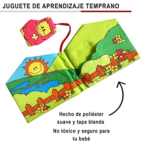 ORATIC Pack 2 Libro Bebe Interactivo con Texturas Que Incluye sonajero - Libros de Tela para Bebes Recien Nacidos - Juguete sensorial con Actividades para Aprendizaje de los niños - Idioma Aleman.