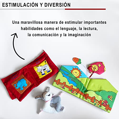 ORATIC Pack 2 Libro Bebe Interactivo con Texturas Que Incluye sonajero - Libros de Tela para Bebes Recien Nacidos - Juguete sensorial con Actividades para Aprendizaje de los niños - Idioma Aleman.