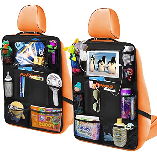 Organizador Coche Niños 2Pcs, Protector Asiento Coche Respaldo con 20 Bolsillos, Organizador Asiento Coche con Tamaños Transparente para iPad Tablet 10,5'', Organizador Coche para Juguetes Libros