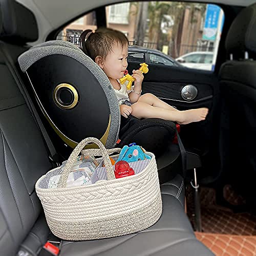 Organizador de pañales para bebés, canasta de almacenamiento de guardería con compartimentos intercambiables, cuerda de algodón 100%, bolsa de mano portátil, regalo para recién nacidos (amarillo)