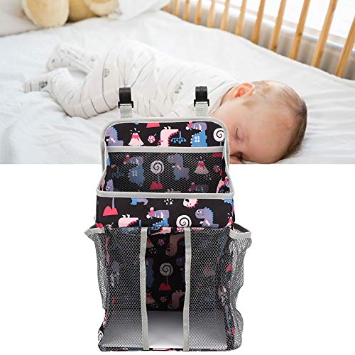 Organizador de pañales para cuna, bolsa colgante para cama de bebé, bolsa de almacenamiento de pañales para bebés, organizador para carrito de pañales colgante (gran capacidad)(Negro)