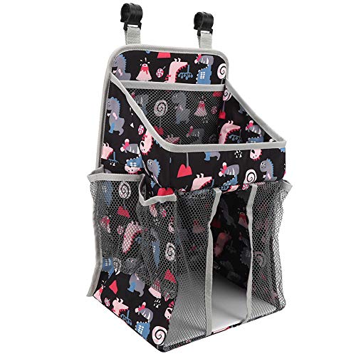 Organizador de pañales para cuna, bolsa colgante para cama de bebé, bolsa de almacenamiento de pañales para bebés, organizador para carrito de pañales colgante (gran capacidad)(Negro)