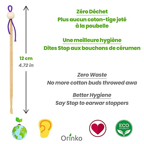 ORINKO - Oriculi de Bambú 5x - Bastoncillo de Oídos Ecológico y Reutilizable para Sustituir los Bastoncillos de Algodón - Cero Residuos