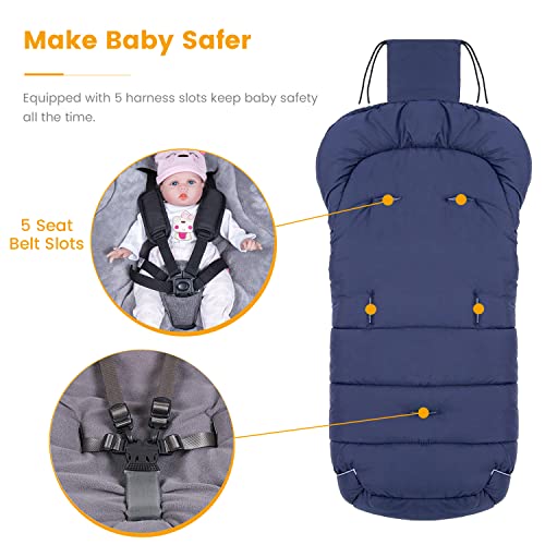 Orzbow Saco Silla Paseo Universal,Inviern Sacos Carrito Bebe,Saco Capazo Bebe Impermeable a Pruebade Viento Forro de vellón polar (Azul)