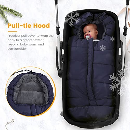 Orzbow Saco Silla Paseo Universal,Inviern Sacos Carrito Bebe,Saco Capazo Bebe Impermeable a Pruebade Viento Forro de vellón polar (Azul)