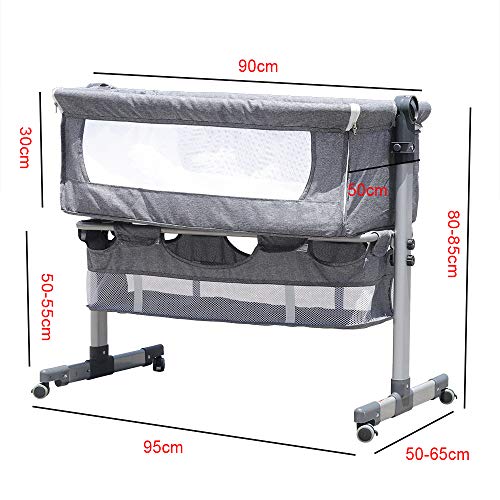 OUKANING Cama Adicional y Cama para bebé, Cuna con Capacidad de Carga de hasta 25 kg, mosquitera y colchón, Adecuada para bebés Desde el Nacimiento Ajuste de Altura (Gris)