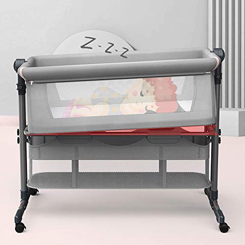 OUKANING Cama Adicional y Cama para bebé, Cuna con Capacidad de Carga de hasta 25 kg, mosquitera y colchón, Adecuada para bebés Desde el Nacimiento Ajuste de Altura (Gris)