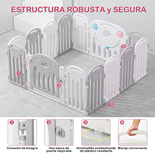 OUNUO Parque Infantil Bebe, Corralito Bebe, 12 + 2 paneles Parques de juegos para bebé , Centro de Actividades para Niños, Parque para Bebés de Seguridad para uso doméstico de 0 a 6 años