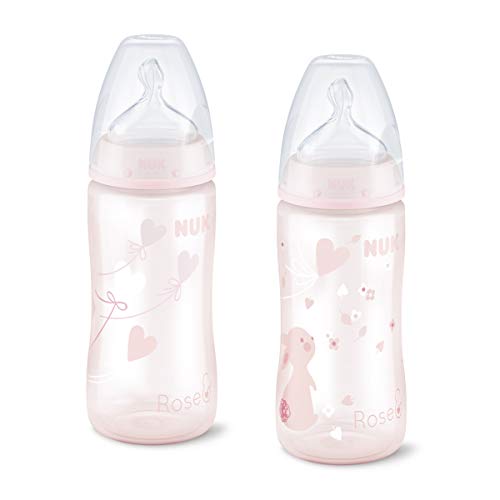 Pack Biberones NUK First Choice+ Rose&Blue de Silicona. Color Rosa. 0 a 6 Meses. 300 ml. Polipropileno. Pack 2 unidades