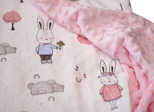 Pack de Manta + Muselina para Bebé: Mantita de Pelo Minky Dot y Algodón de 75x120 cm con Estampado de Animales, y Gasa Rosa de Bambú/Algodón de 120x120 cm