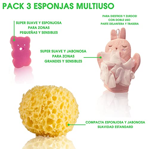 Pack x3 Esponja natural para bebe y personas mayores - Kit baby baño esponjas para el higiene del bebe recién nacido - Set cuidado bebe con esponja de baño natural y vegetal