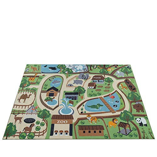 Paco Home Alfombra de niños, Alfombra de Juego para Habitaciones de niños, zoológico con Tigre, Oso, león, Colorido, tamaño:80x150 cm