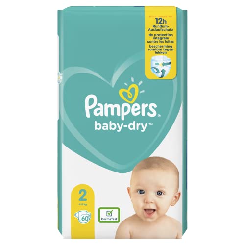 Pampers Baby-Dry talla 2, 60 pañales hasta 12 horas de protección, 4-8 kg