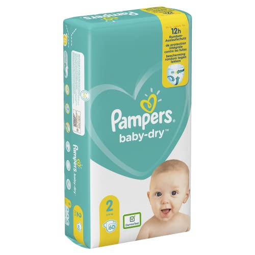 Pampers Baby-Dry talla 2, 60 pañales hasta 12 horas de protección, 4-8 kg