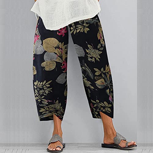 Pantalones capri bohemios para mujer, estilo bohemio, sueltos, para yoga, yoga, entrenamiento, con bolsillos, pantalones de playa, tallas S-5XL