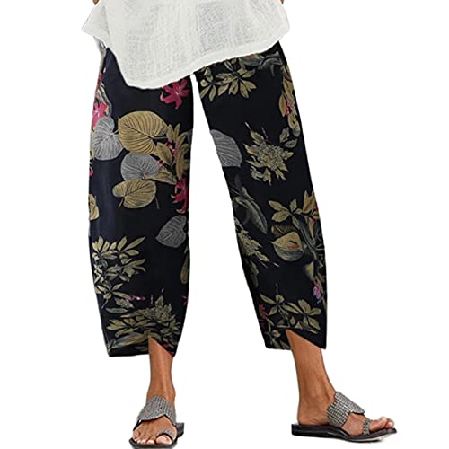 Pantalones capri bohemios para mujer, estilo bohemio, sueltos, para yoga, yoga, entrenamiento, con bolsillos, pantalones de playa, tallas S-5XL