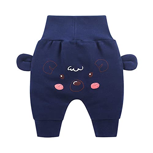 Pantalones Harem para bebé, cintura alta, pantalones largos, hiphop para niños, deporte, chico, niña, bebé, ombligo, pantalones de dibujos animados impresos (3 meses-3 años), azul oscuro, 18 meses