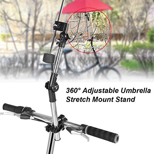 Paragüero para cochecito, 360 ° Ajustable Paraguas para bicicleta Soporte para montaje en estiramiento Cochecito para bebé Silla de paseo de ruedas Accesorios para sillas (Negro)