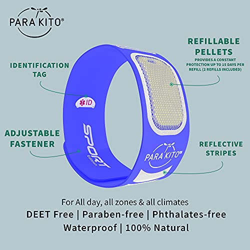 Para'Kito Pulsera repelente de insectos y insectos, impermeable, repelente de plagas al aire libre, con aceites esenciales naturales, edición deportiva (azul)