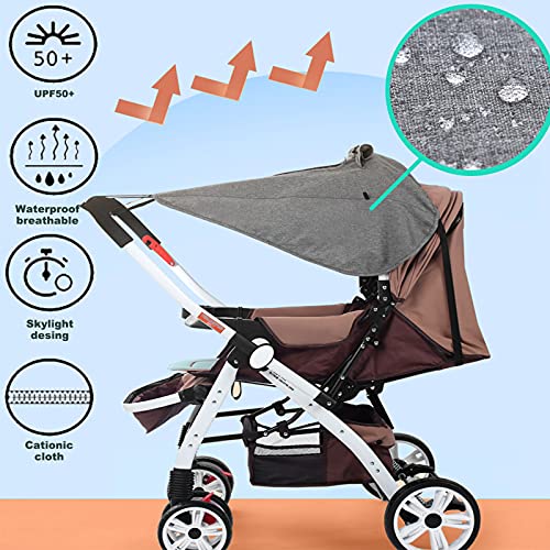 Parasol para Cochecito de Bebé, Hantoc Universal Impermeable Funda Parasol para Cochecito Anti-UV 50+ Parasol con Ventana de Malla Transpirable y Cinturón de Hebilla Ajustable Gris