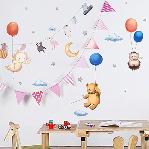 Pegatinas De Pared De Animales Con Globos Bonitos Para Habitación De Niños, Dormitorio, Guardería, Decoración De Pared, Erizo, Elefante, Oso, Pegatinas De Pared