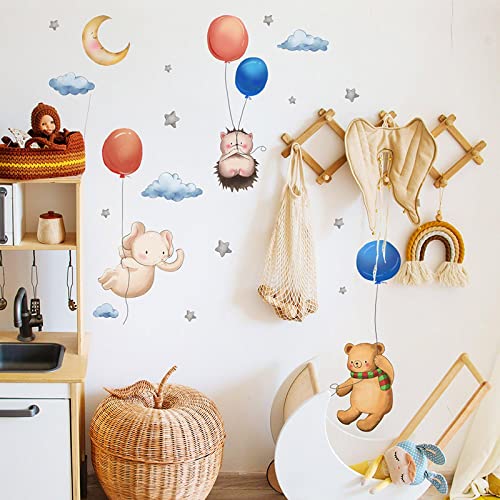 Pegatinas De Pared De Animales Con Globos Bonitos Para Habitación De Niños, Dormitorio, Guardería, Decoración De Pared, Erizo, Elefante, Oso, Pegatinas De Pared