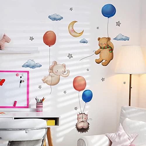 Pegatinas De Pared De Animales Con Globos Bonitos Para Habitación De Niños, Dormitorio, Guardería, Decoración De Pared, Erizo, Elefante, Oso, Pegatinas De Pared