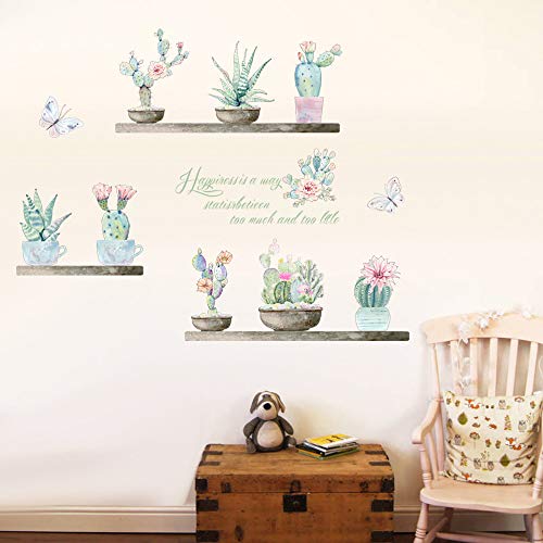 Pegatinas de pared Planta de jardín Flor Bonsai Mariposa Tatuajes de pared Dormitorio Sala de estar Decoración para el hogar Cactus Aloe Pvc Arte Mural Posters