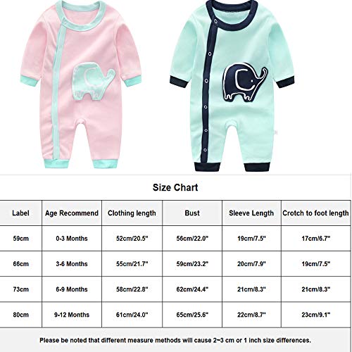 Pelele Recien Nacido Pijama Bebé Niñas Rosa Enteros Mameluco Algodón Elefante Cremallera Caricatura Sleepsuit Trajes Primavera Verano Otoño Ropa de Una Pieza Monos Outfits Unisexo 0-3 Meses