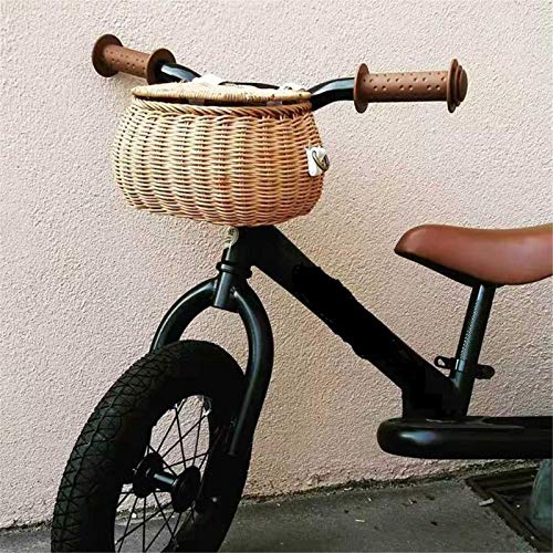 Pequeña mochila de mimbre para niños, cesta de bicicleta, hecha a mano, cesta de mimbre para niños, cesta pequeña con tapa y correa para el hombro para niños y niñas