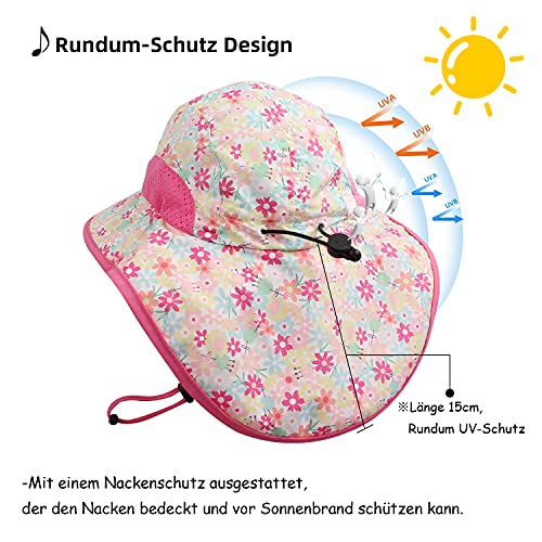 Pesaat Sombrero para el Sol para bebé niña con protección UV con protección para la Nuca Gorro de Verano para niños Paraíso de Playa Large (Gänseblümchen, 4-8 años)