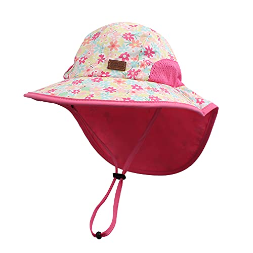 Pesaat Sombrero para el Sol para bebé niña con protección UV con protección para la Nuca Gorro de Verano para niños Paraíso de Playa Large (Gänseblümchen, 4-8 años)