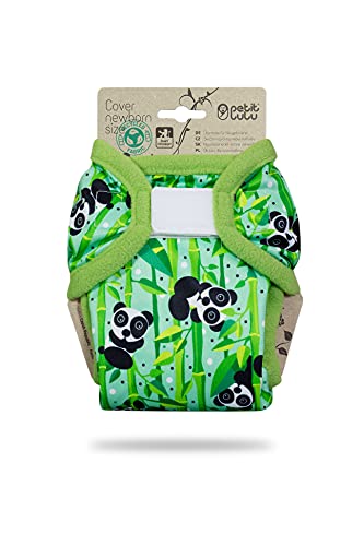 Petit Lulu Cubierta Para Pañales de Tela | Recién Nacido (2-6 kg) | Gancho y Bucle | Reutilizable y Lavable (Panda Bears)