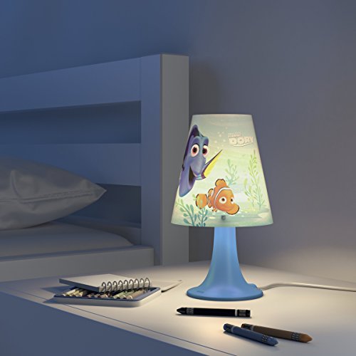 Philips Disney Dory - Lámpara de mesa portátil, luz blanca cálida, bombilla LED de 2.3 W, color azul claro