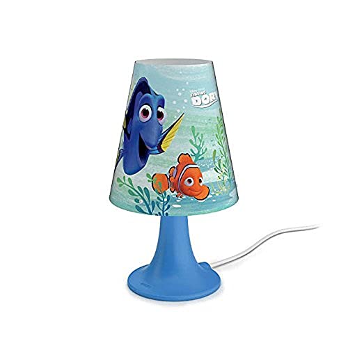 Philips Disney Dory - Lámpara de mesa portátil, luz blanca cálida, bombilla LED de 2.3 W, color azul claro